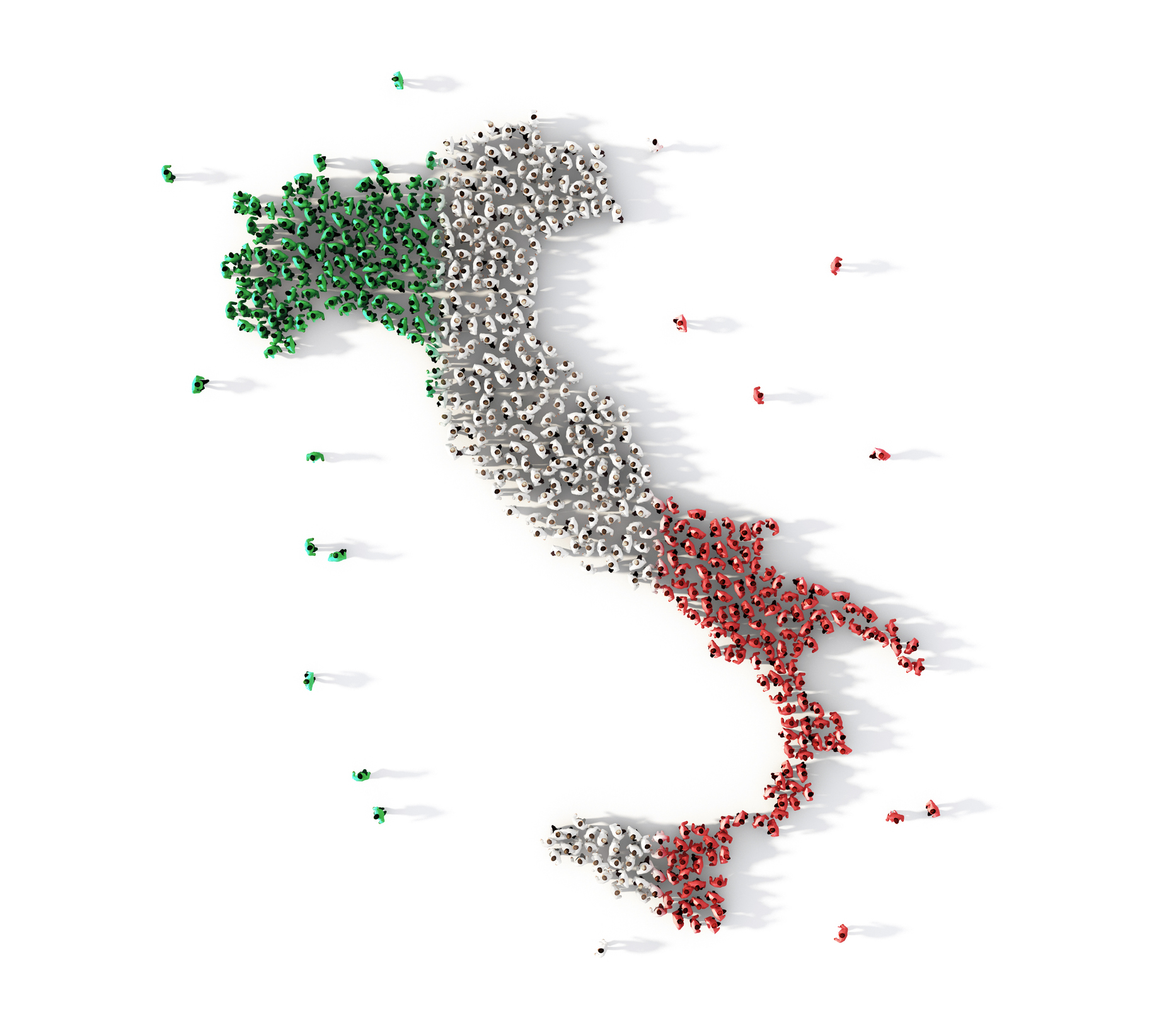 Large group of people forming Italy map concept. 3d illustration